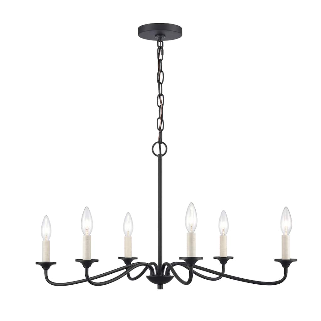 Oval 30" Wide 6-Light Chandelier - Matte Black - 30-inch