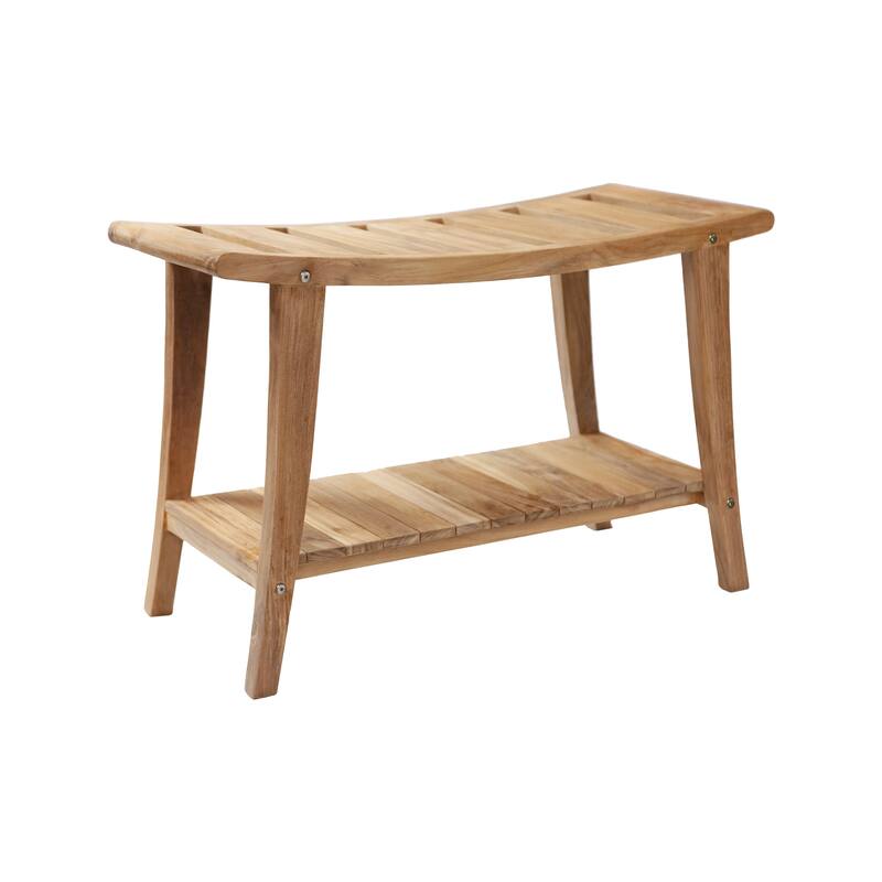 Nordic Style Solid Teak Asian Style Bench with Shelf