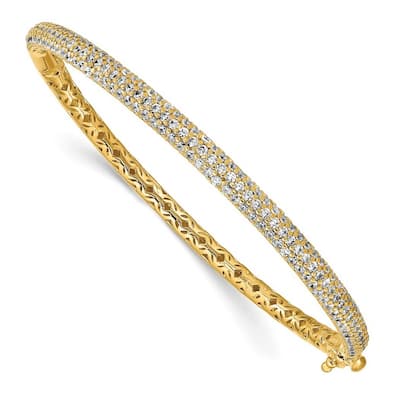 Curata 925 Sterling Silver Polished Prong set Gold Plated With CZ Cubic Zirconia Simulated Diamond Hinged Cuff Stackable Bangle