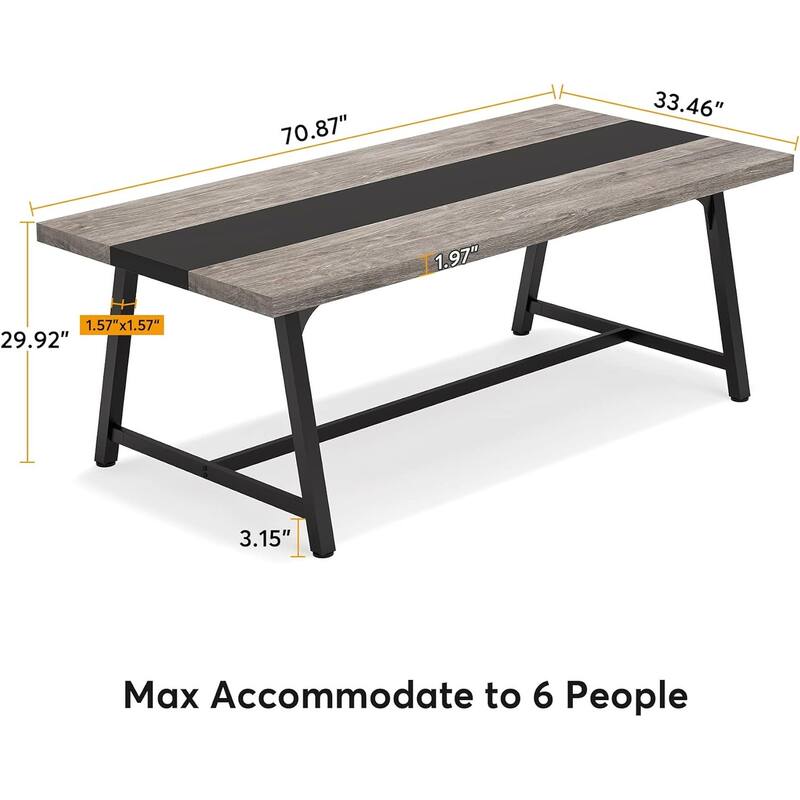 70", Modern Rectangular Conference Table for 6-8 People, Grey & Black