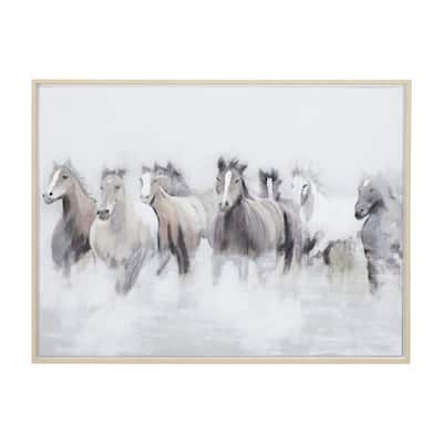 Canvas Horse Framed Wall Art with Brown Frame - Gray - Roche River Decor