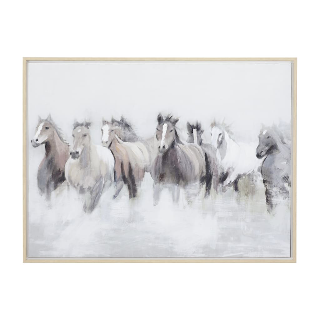 Canvas Horse Framed Wall Art with Brown Frame - Gray - Roche River Decor