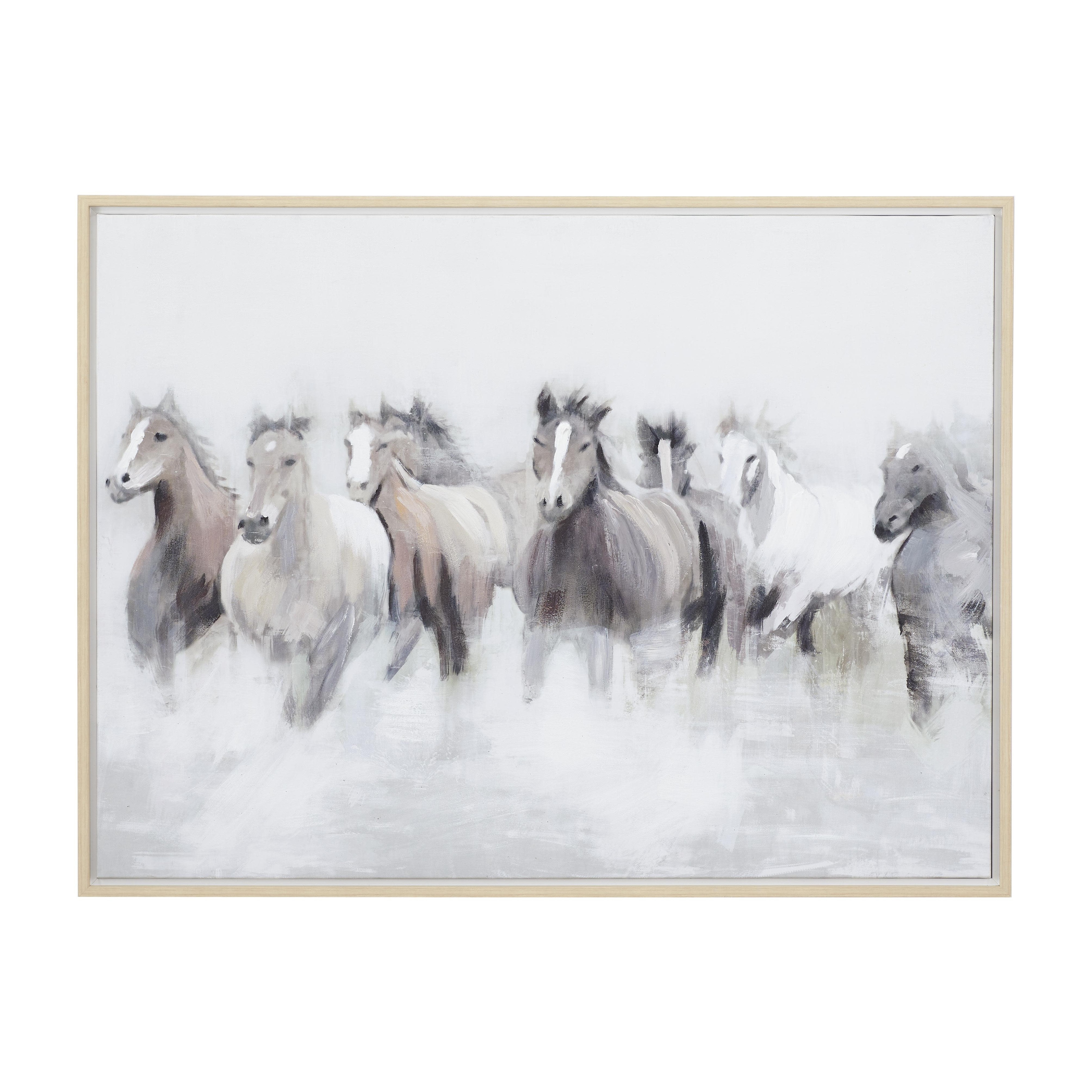 Canvas Horse Framed Wall Art with Brown Frame - Gray - Roche River Decor
