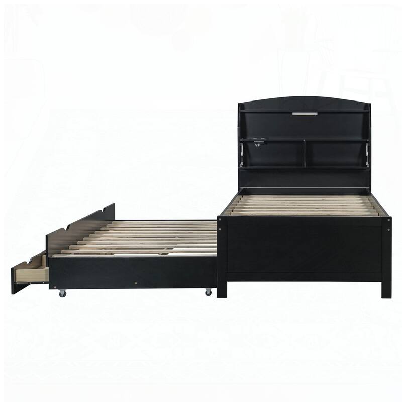 Wooden LED Platform Bed with Trundle
