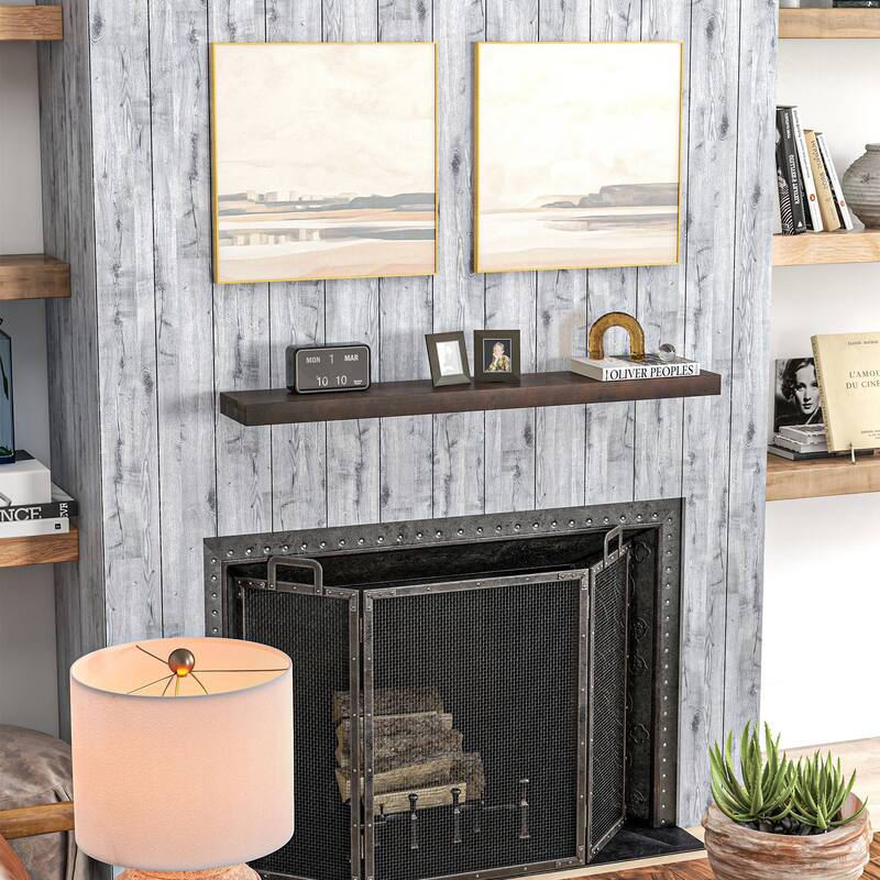 Wall Mounted Floating Shelf Solid Wood Rustic Wood Grain Design - 48" W x 7.75" D x 2" H