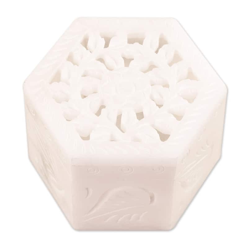 Novica Handmade Blooming Traditions Alabaster Jewelry Box