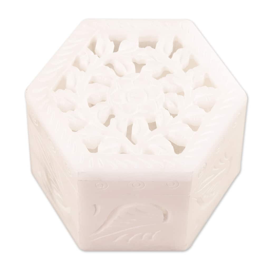 Novica Handmade Blooming Traditions Alabaster Jewelry Box