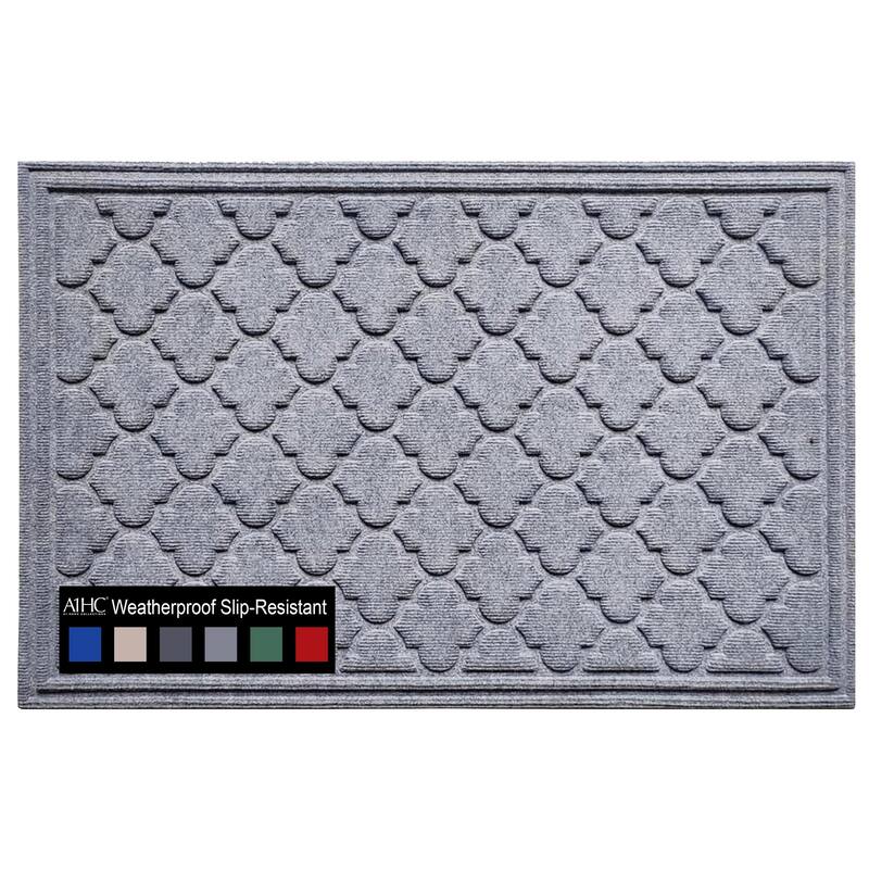 A1HC New All Weather Superior Dirt and Moisture Absorbing Polypropylene Door Mat with Non-Slip Backing for Inside Outside Use - 24"x36" - Ogee Light Gray