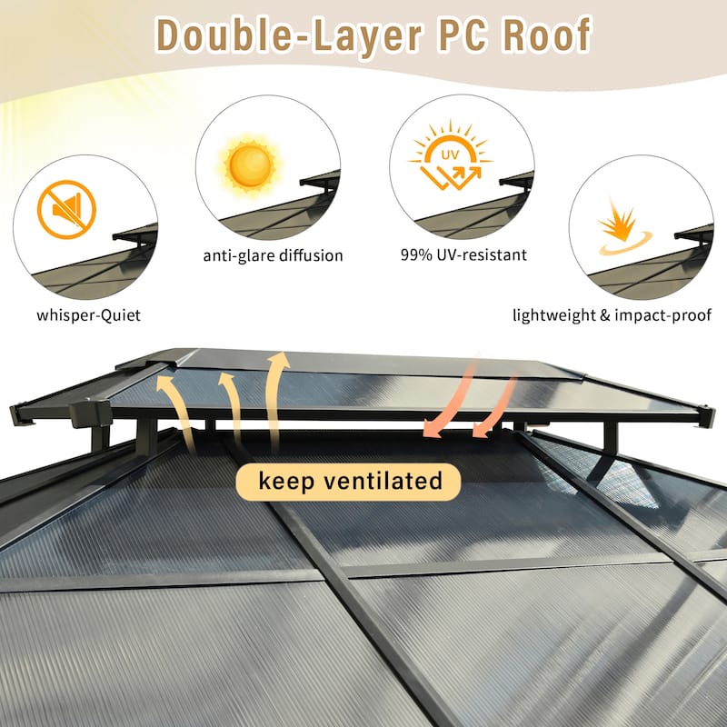 10'x12' Hardtop Gazebo - Aluminum Frame, Double Roof, Mosquito Net & Privacy Curtains for Patio, Garden, Backyard