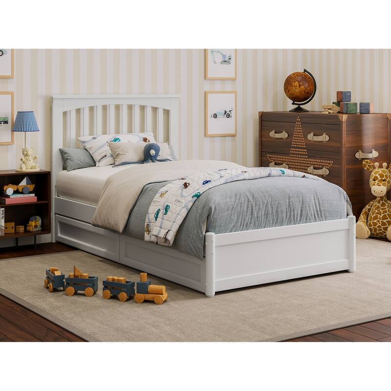 Everett Platform Bed with Panel Footboard and Storage Drawers - White - Twin