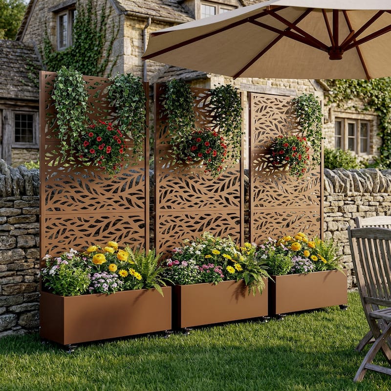 72 in Metal Movable Planter Box with Trellis Privacy Screen Lockable ...