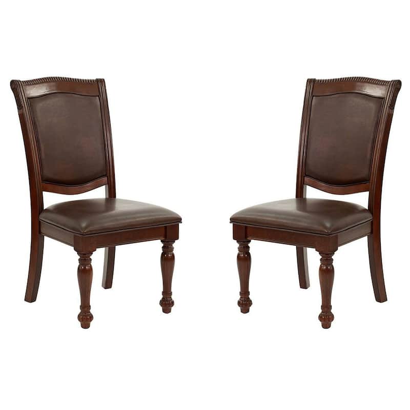 Dark Brown/Brown Faux Leather Upholstered Wood Frame Dining Chair, Set of 2, Sturdy Dining Chair for Dining Rooms - 24.6