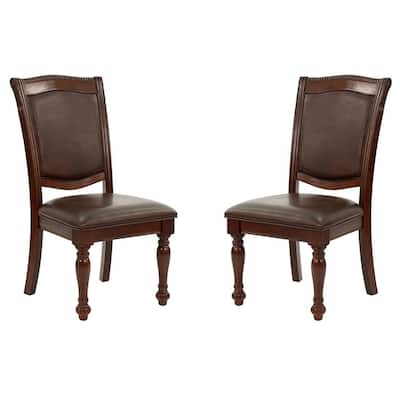 Dark Brown/Brown Faux Leather Upholstered Wood Frame Dining Chair, Set of 2, Sturdy Dining Chair for Dining Rooms - 24.6