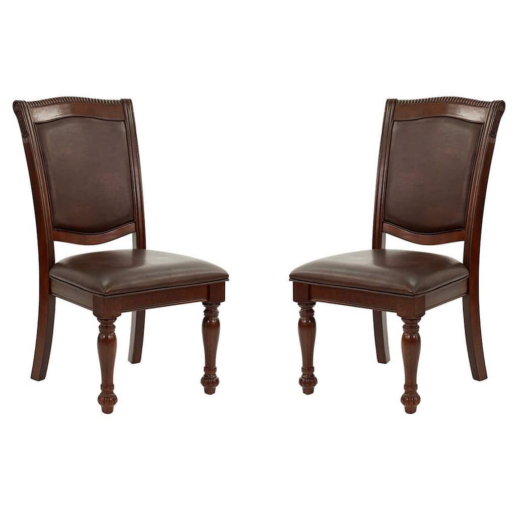 Dark Brown/Brown Faux Leather Upholstered Wood Frame Dining Chair, Set of 2, Sturdy Dining Chair for Dining Rooms - 24.6