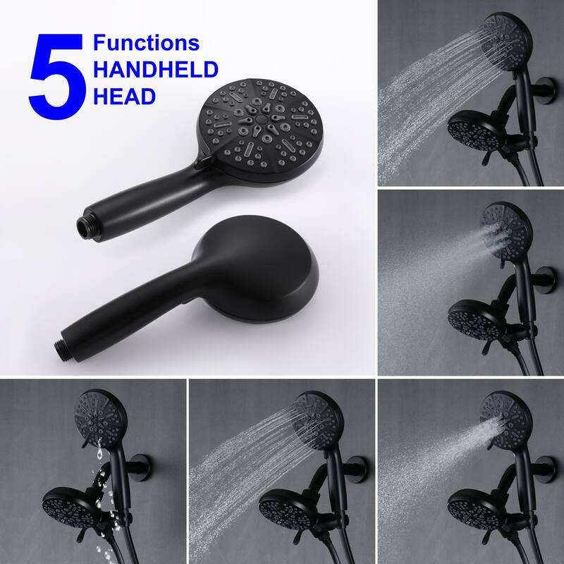 Wall Mount Shower System With Handheld Showerhead & Rain Shower Combo Set High Pressure Dual 2 in 1 Matte Black Shower Faucet
