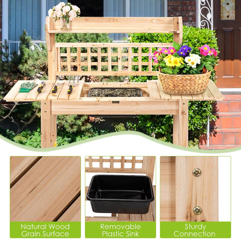 Costway Garden Potting Bench Workstation Table w/Sliding Tabletop Sink - See Details