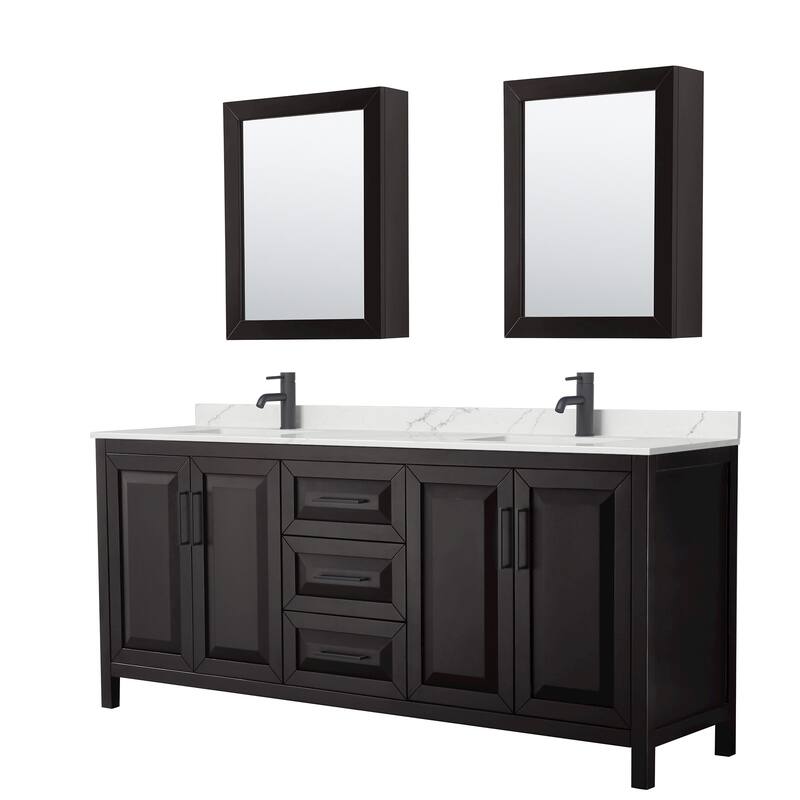 Wyndham Collection WCV252580D-QTZ-UNSMED Daria 80" Free Standing - Dark Espresso / Giotto Quartz Top / Matte Black