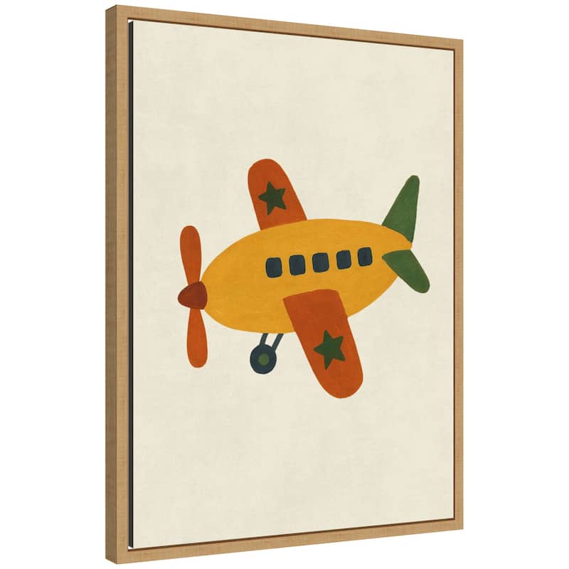 Kate and Laurel Kids Plane by Laura Moss Framed Canvas Wall Art Print - 18x24