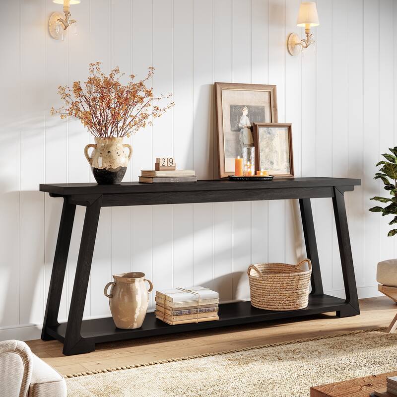 2-Tier Narrow Solid Wood Sofa Table For Entryway
