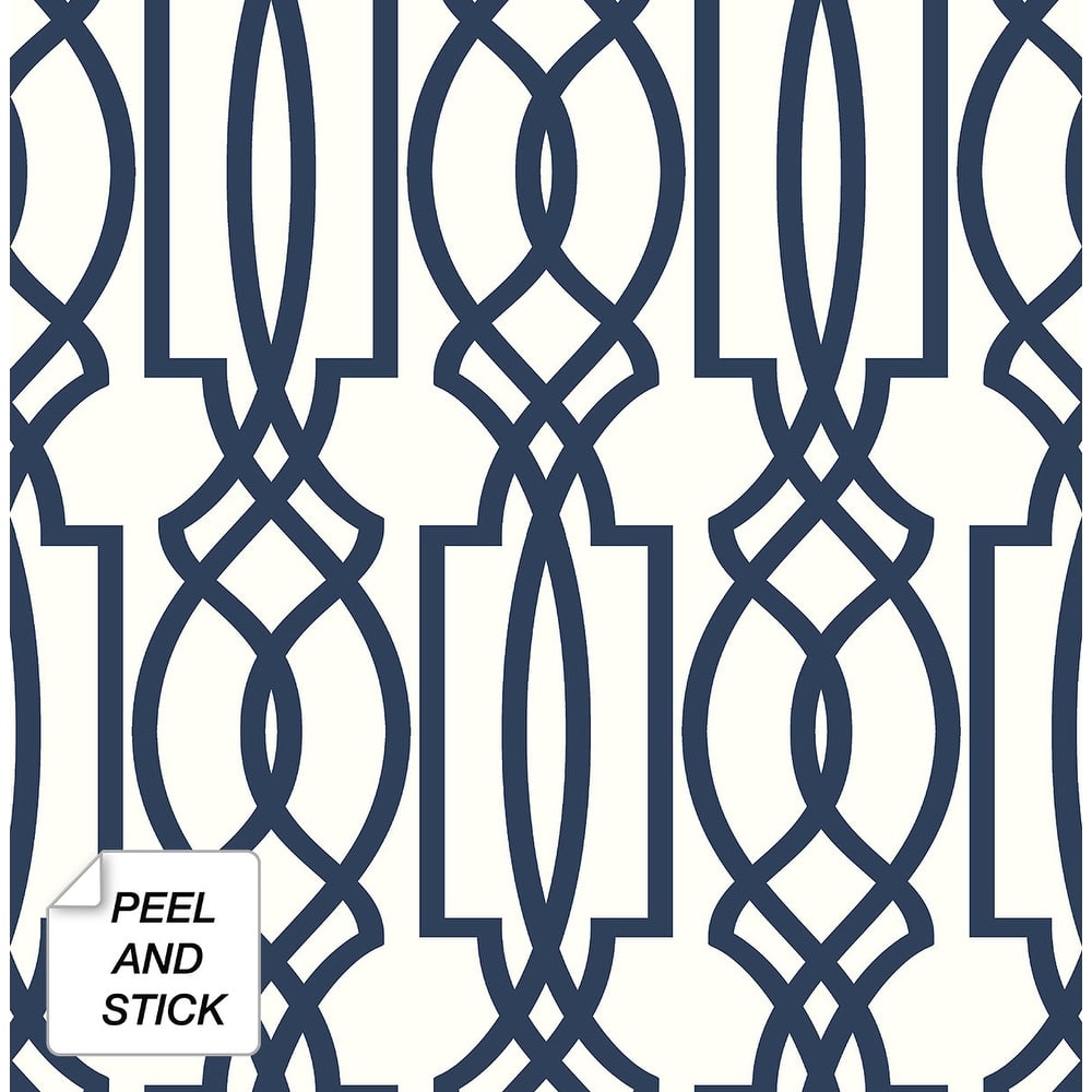 NextWall Navy Deco Lattice Peel and Stick Removable Wallpaper - 20.5 in. W x 18 ft. L