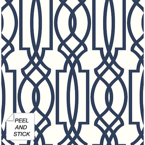 NextWall Navy Deco Lattice Peel and Stick Removable Wallpaper - 20.5 in. W x 18 ft. L