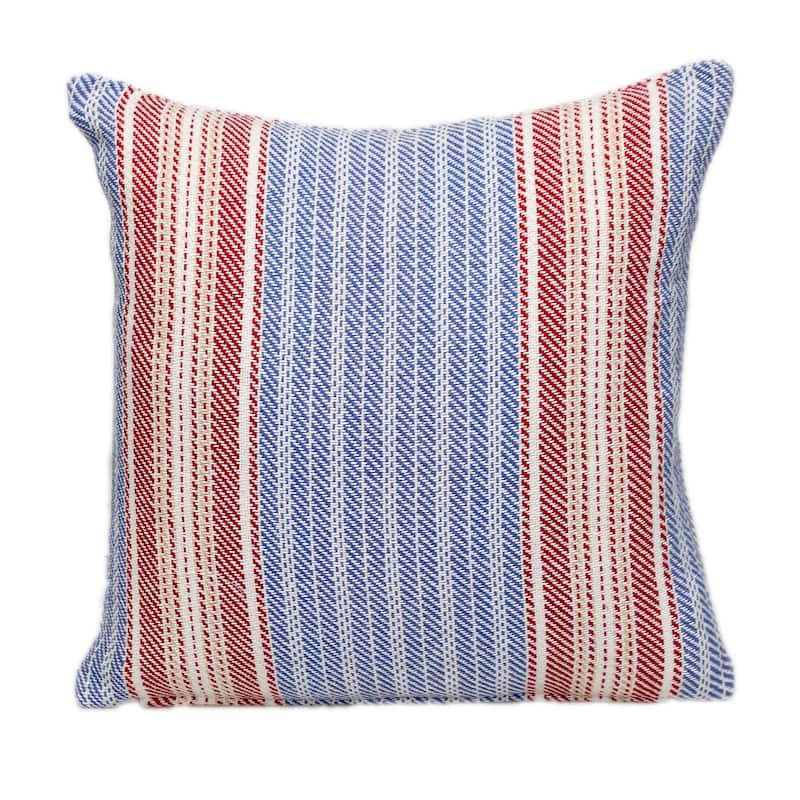 HomeRoots 16" Blue and Red Striped Cotton Throw Pillow