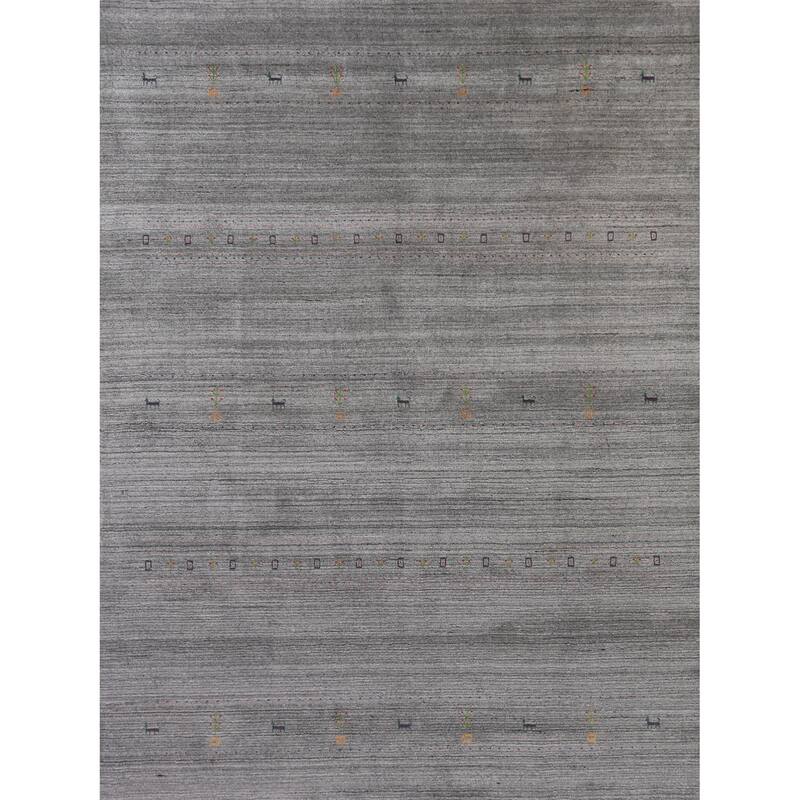 Hand Knotted Oriental 100% Wool Carpet Tribal Animal Pictorial Greys & Charcoal Gabbeh Area Rug - 9' 6'' X 7' 10''