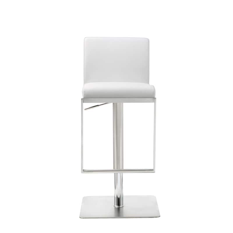HomeRoots31" White And Silver Stainless Steel Bar Chair With Footrest