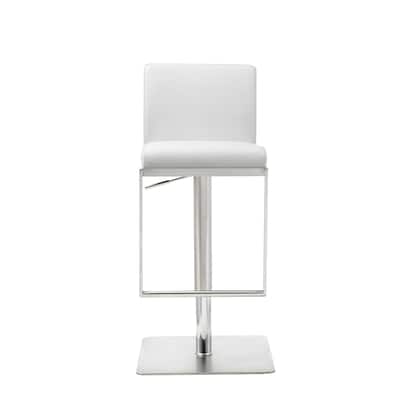 HomeRoots31" White And Silver Stainless Steel Bar Chair With Footrest