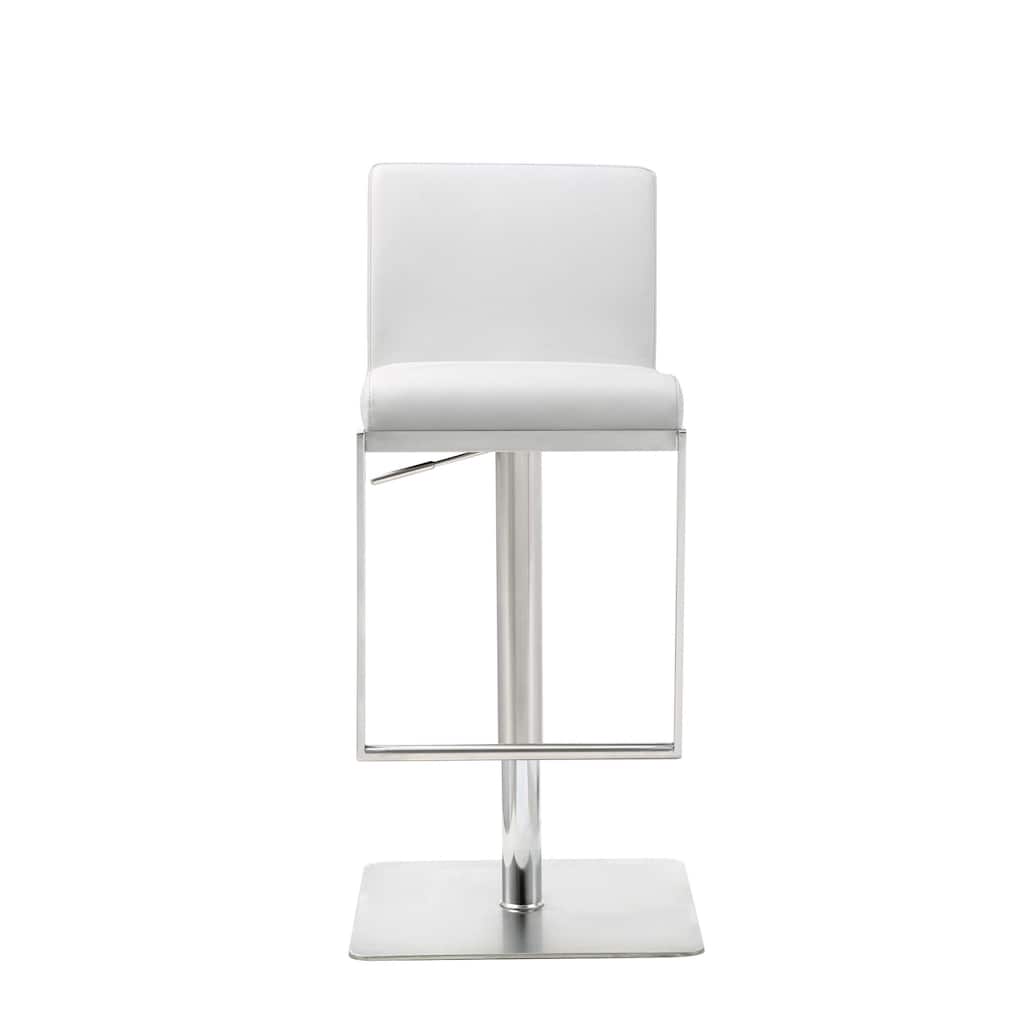 HomeRoots31" White And Silver Stainless Steel Bar Chair With Footrest