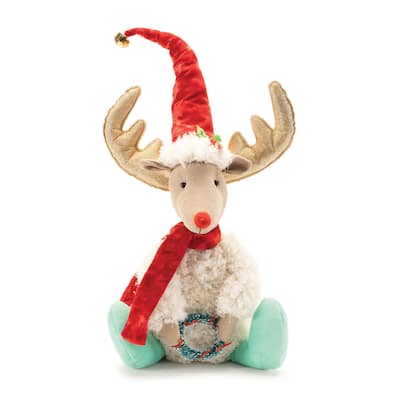 Christmas Reindeer Plush Shelf Sitter with Scarf and Earmuffs - 10.5” x 8” x 20”