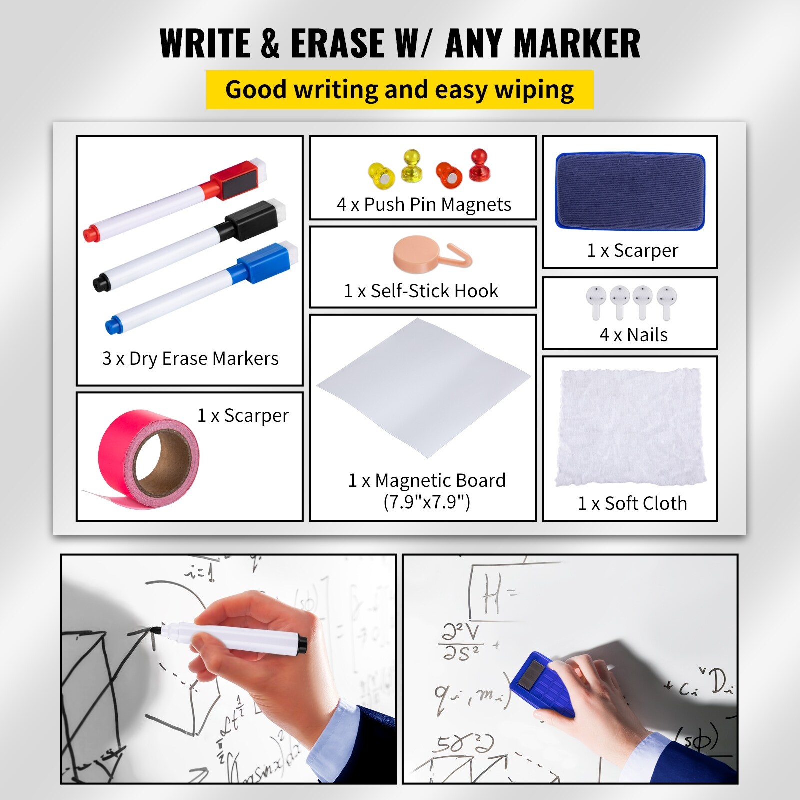 VEVOR White Board Paper 8x4 ft Dry Erase Whiteboard Paper w/ Adhesive Backing Removable Peel and Stick Pet Surface No Ghost for Kids Home and Office