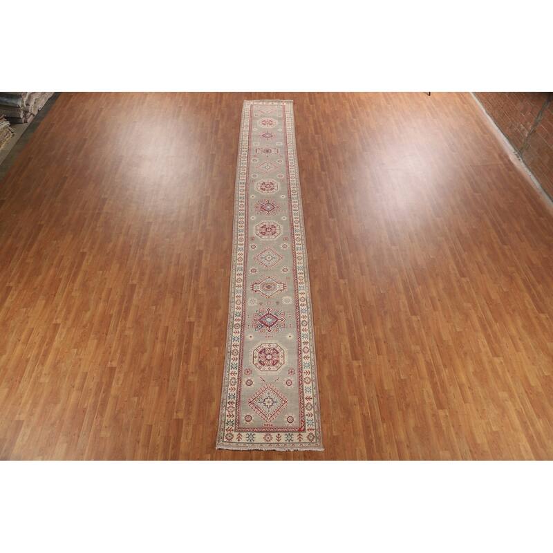 Kazak Runner Rug Handmade Geometric Wool Carpet - 2'9" x 19'3"