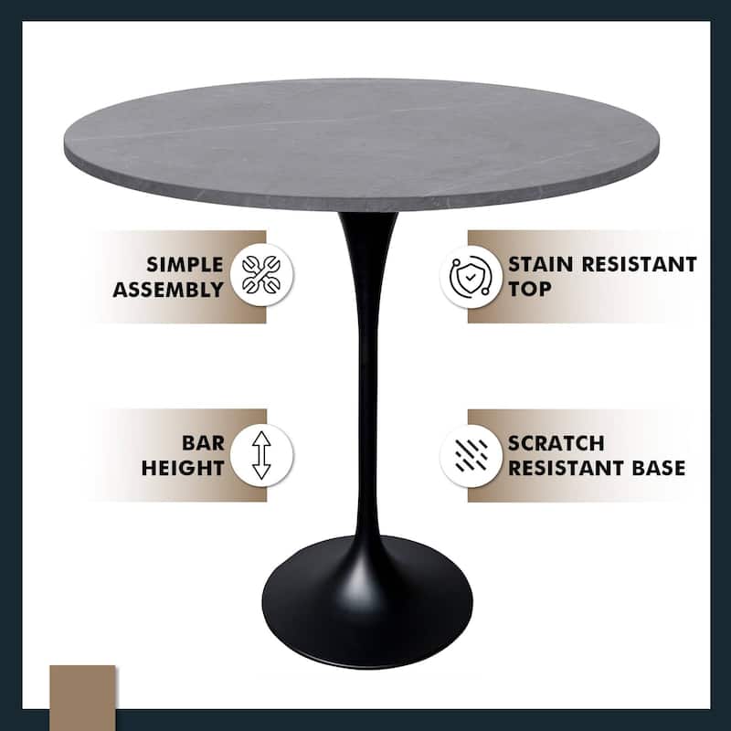 LeisureMod Verve 48" Round Dining Table with Sintered Stone TableTop and Black Steel Base for Kitchen & Dining Room