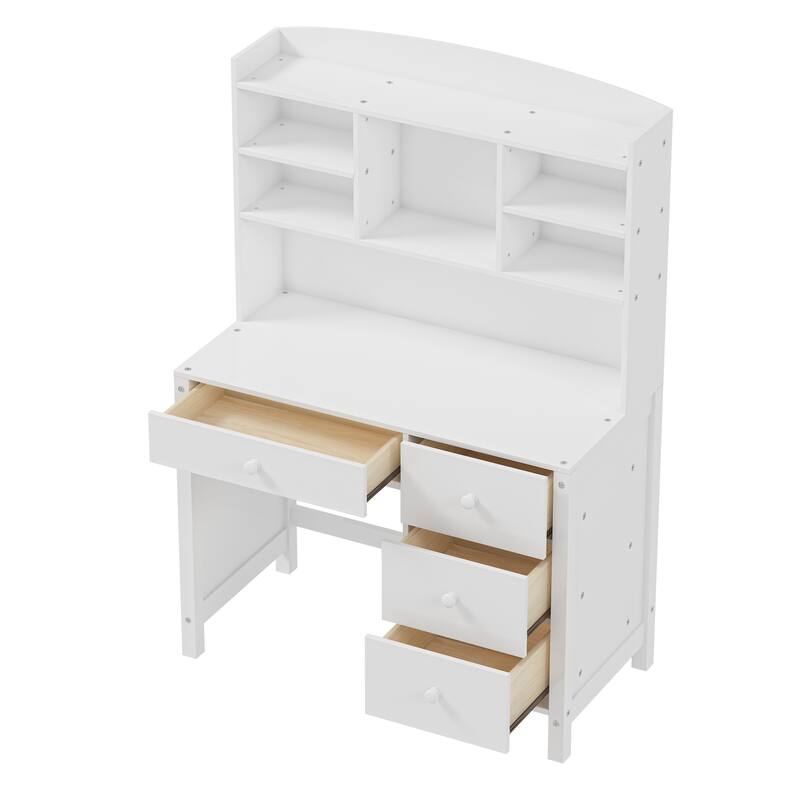Computer Desk Set with 4 Drawers, Storage Shelf and Chair Writing Desk