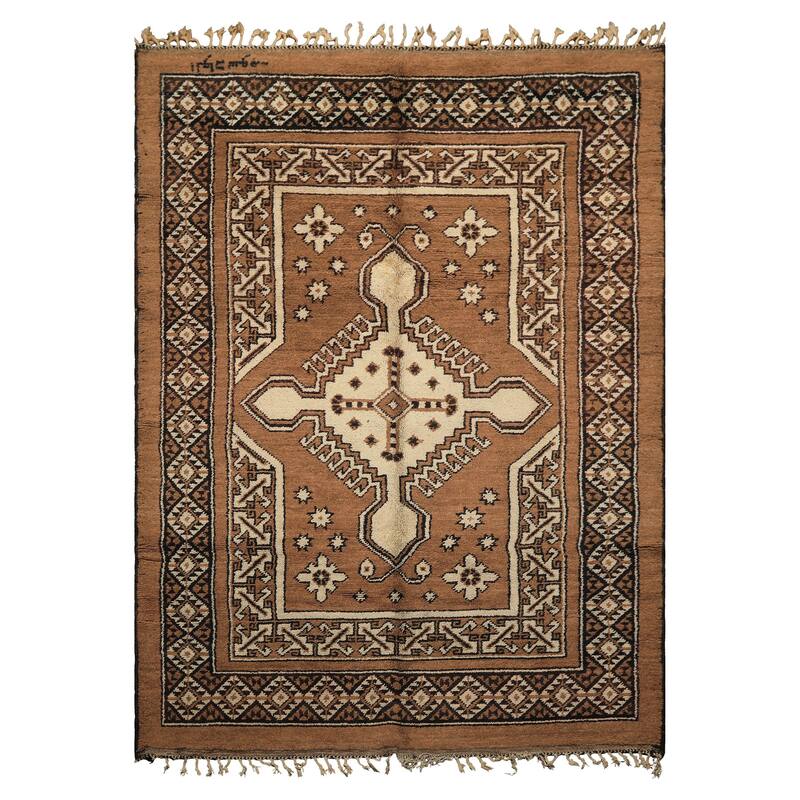 6'9''x9'6'' Hand Knotted Wool Mocha Traditional Vintage Area Rug - 6' 9'' x 9' 6''