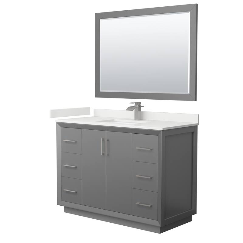 Wyndham Collection WCF414148S-QTZ-UNSM46 Strada 48" Free Standing - Dark Gray / White Quartz Top / Brushed Nickel