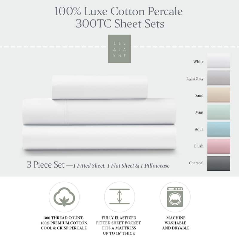 100% Cotton Percale Cool and Crisp Deep Pocket Sheet Set