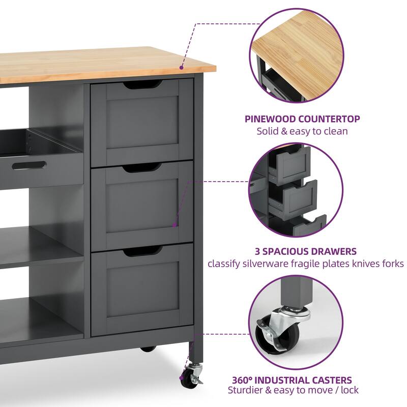 Kitchen Island Cart with Storage, Rolling Kitchen Island e on Wheels with Worktop