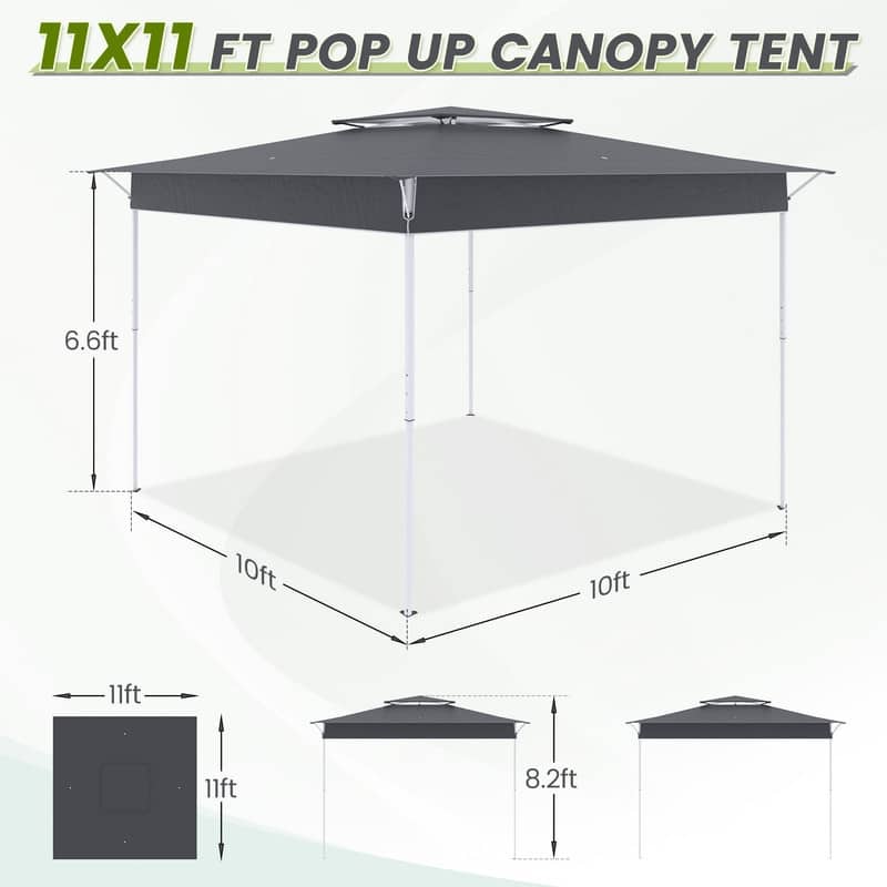 11x11 Pop Up Canopy Tent with Center Lock, UPF 50+ Outdoor Shade, Easy Up Patio Tent for Parties & Camping, Includes Rolling Bag