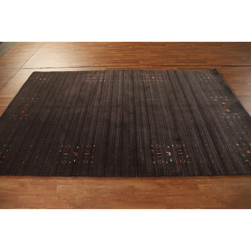 Hand Knotted Oriental 100% Wool Carpet Tribal Tribal Brown Gabbeh Area Rug - 8' 3'' X 5' 3''