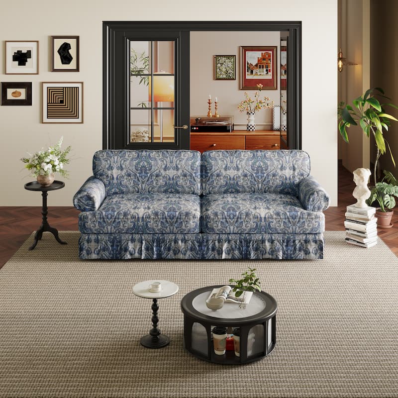 GDFStudio - Chenille Deep Seat 3-Seater 74" Sofa with Skirt Design