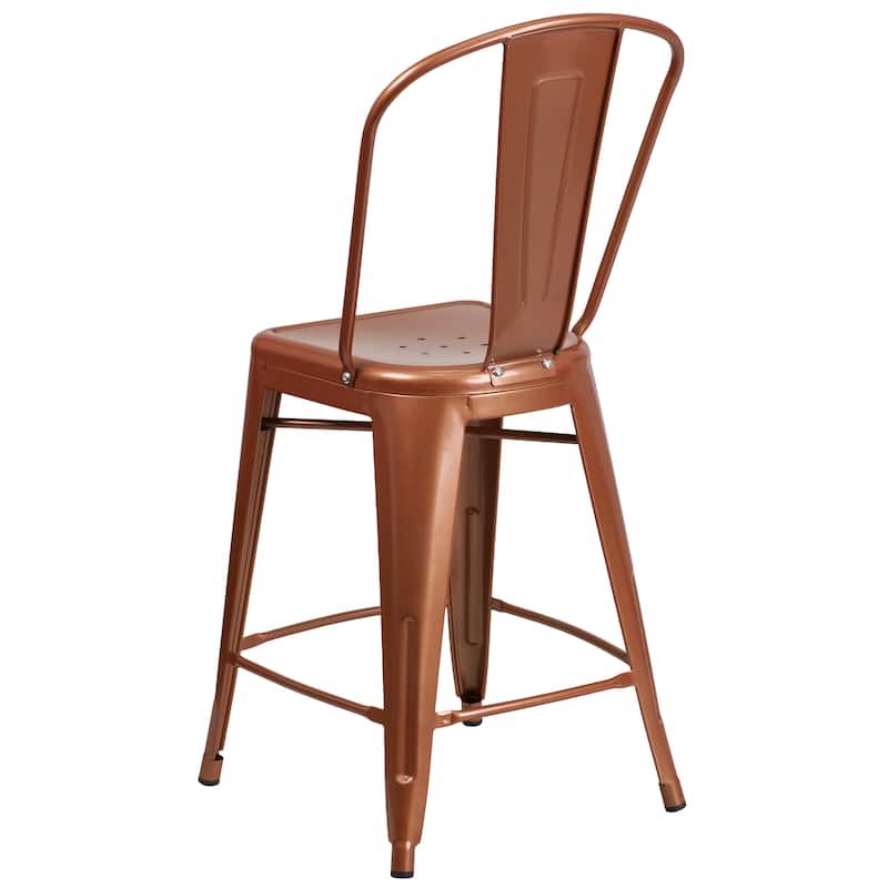 24'' High Metal Indoor-Outdoor Counter Height Stool with Back - 17.75"W x 22"D x 40.25"H