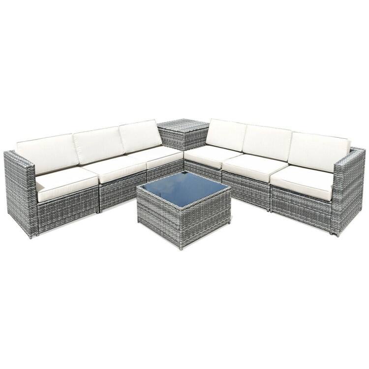 8 PCS Weaving Rattan Sofa Set with Storage Outdoor - 24" x 27" x 25"(L x W x H)