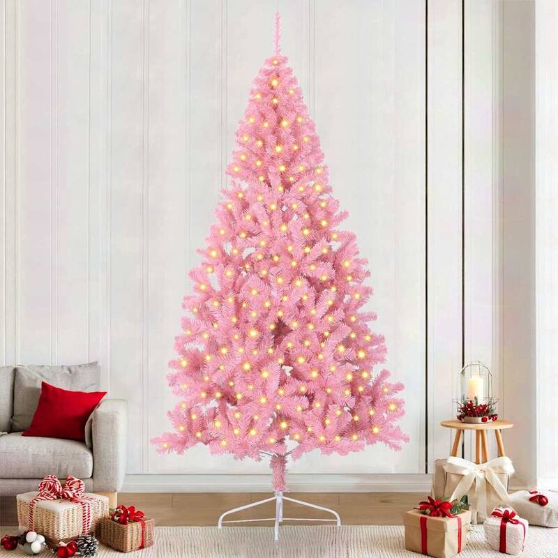 vidaXL Artificial Pre-lit Christmas Tree Pink in PVC - 59.06 in - Pink-without balls