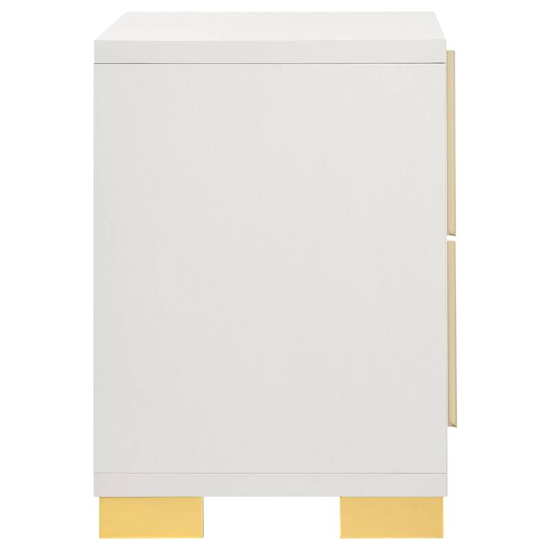 Art Deco Inspired 2-Drawer Nightstand with Gold Metal Accents - Elegant Storage Solution for Bedrooms