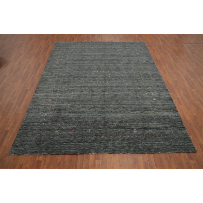 Hand Knotted Oriental 100% Wool Carpet Tribal Animal Pictorial Greys & Charcoal Gabbeh Area Rug - 11' 9'' X 9' 0''