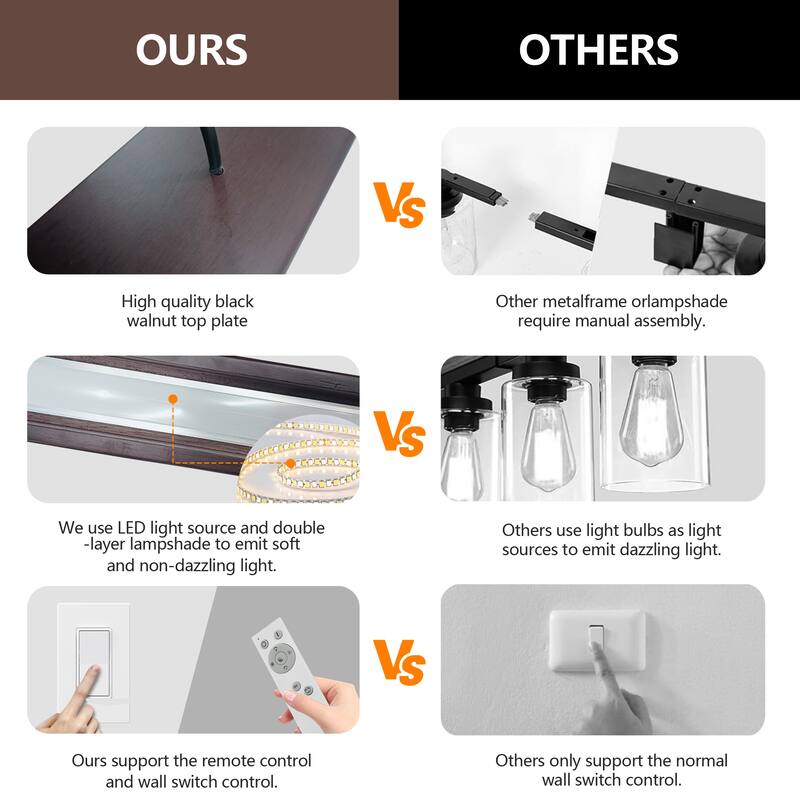 39-inch Walnut Wood Modern LED Pendant Light, Adjustable Hanging Light for Dining Room, Kitchen, Living Room