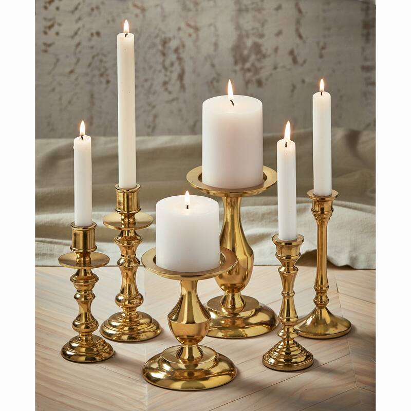 Gold Cast Aluminum Stella Pillar Candle Holder Small, 4.5L x 4.5W x 6.0H inches