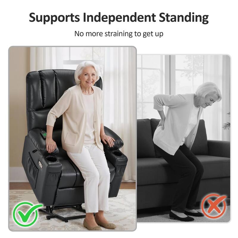 Power Lift Recliner Chair for Elderly, Massage and Heat, Faux Leather & Fabric